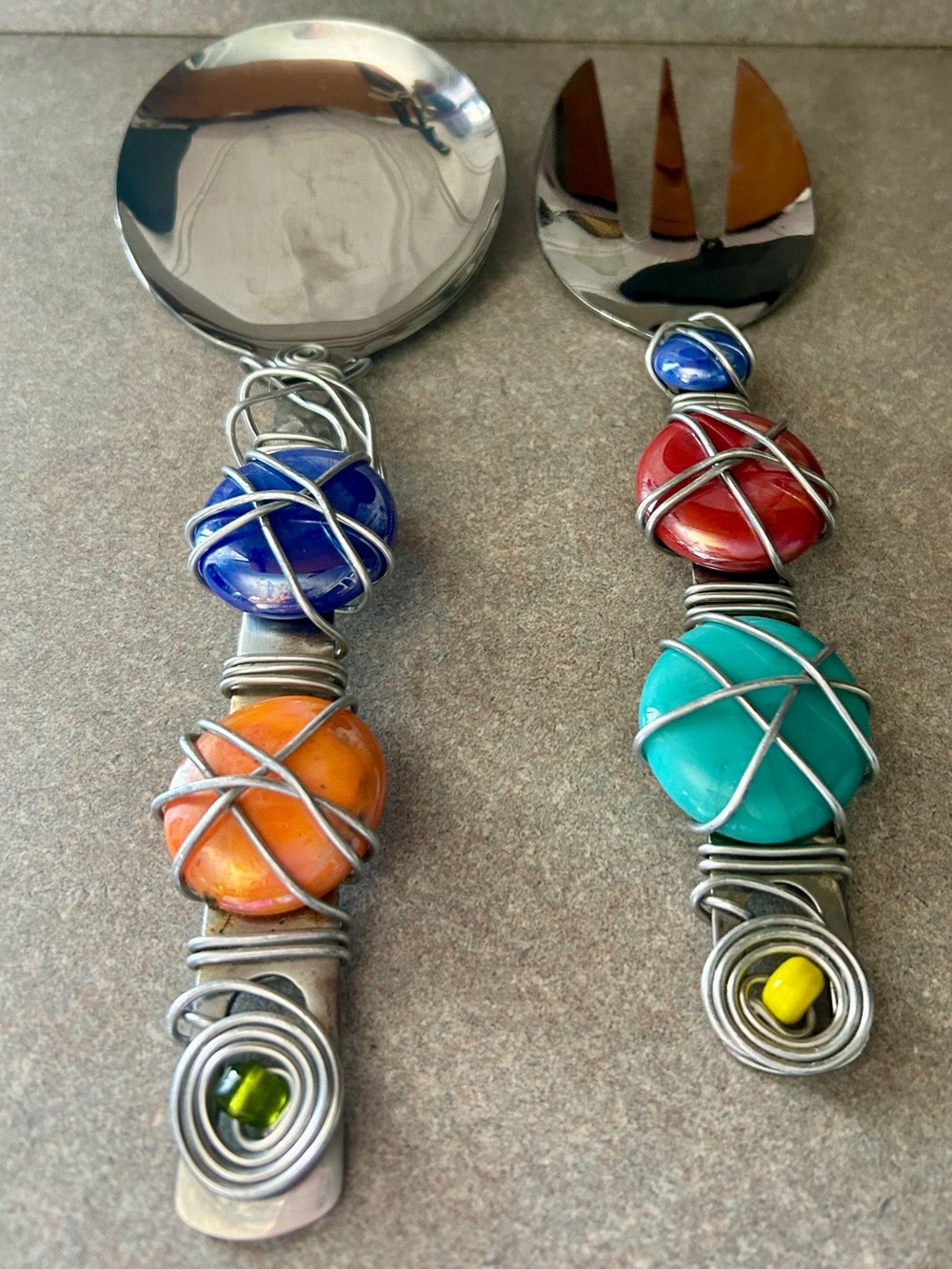Handcrafted Multicolor Wire-Wrapped Spoon & Fork Set